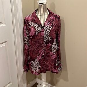 Sag Harbor Fluted Sleeve Floral Blouse Size 16